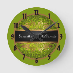Lime Green Glitzer Sequin Disco Personalisierte Uh Runde Wanduhr