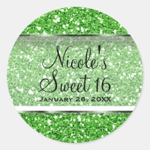 Lime Green Glitzer Sweet 16 Custom Gastgeschenk Runder Aufkleber