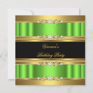 Lime Green Gold Black Elegante Geburtstagsparty Einladung