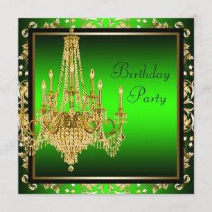 Lime Green Gold Damask Candelier Birthday Party Einladung