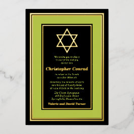 Lime Green Gold Foil Star von David Bar Mitzvah Folieneinladung