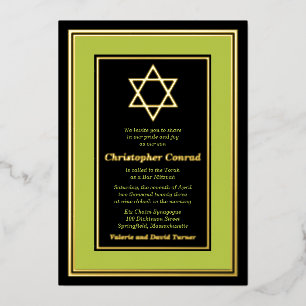 Lime Green Gold Foil Star von David Bar Mitzvah Folieneinladung