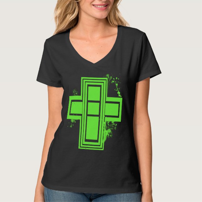 Lime Green Graffiti Cross T - Shirt (Vorderseite)
