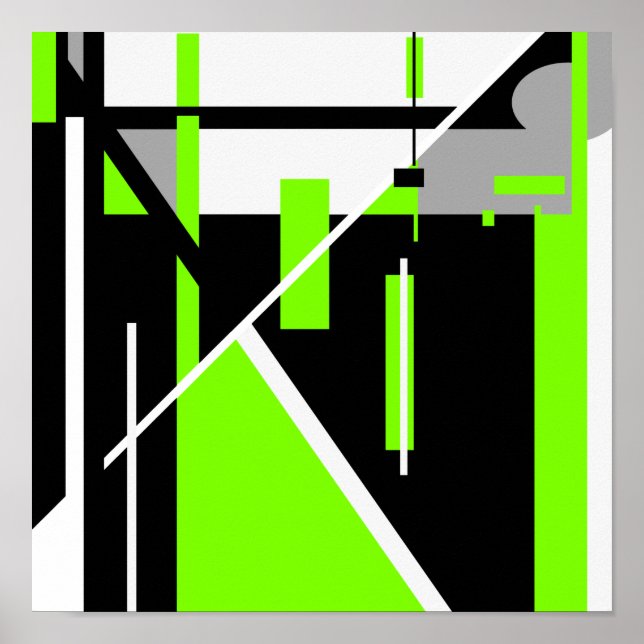 Lime Green, Gray, Black Geometric Abstract Design Poster (Vorne)