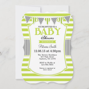 Lime Green Gray Stripes Kinderdusche Einladung