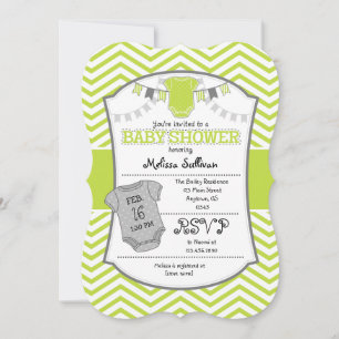 Lime Green Gray Zickzack Baby Shower Einladung