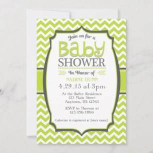 Lime Green Gray Zickzack Baby Shower Einladung