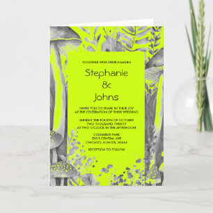 Lime Green Grey Black Mushroom Woodland Wedding Einladung