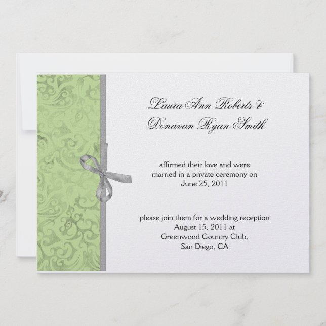 Lime Green Grey White Damask Post Wedding Einladung (Vorderseite)