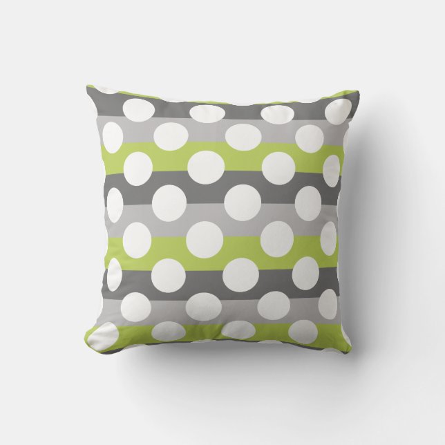 Lime Green Grey White Modern Polka Dot Pattern Kissen (Vorderseite)