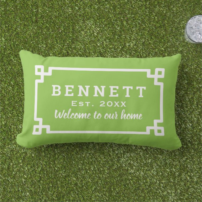 Lime Green grikey Custom Monogram Welcome Kissen Für Draußen (Gras)