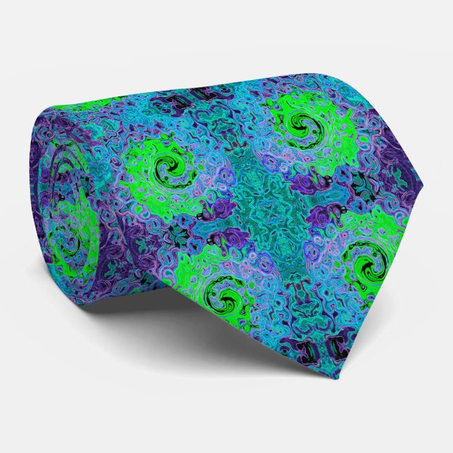 Lime Green Groovy Abstract Retro Liquid Swirl Krawatte (Gerollt)