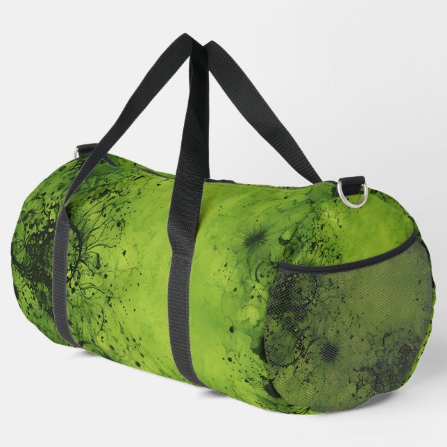 Lime Green Grunge with Black Accents Duffle Bag (Rechte Ecke)