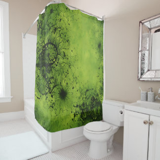 Lime Green Grunge with Black Accents Duschvorhang