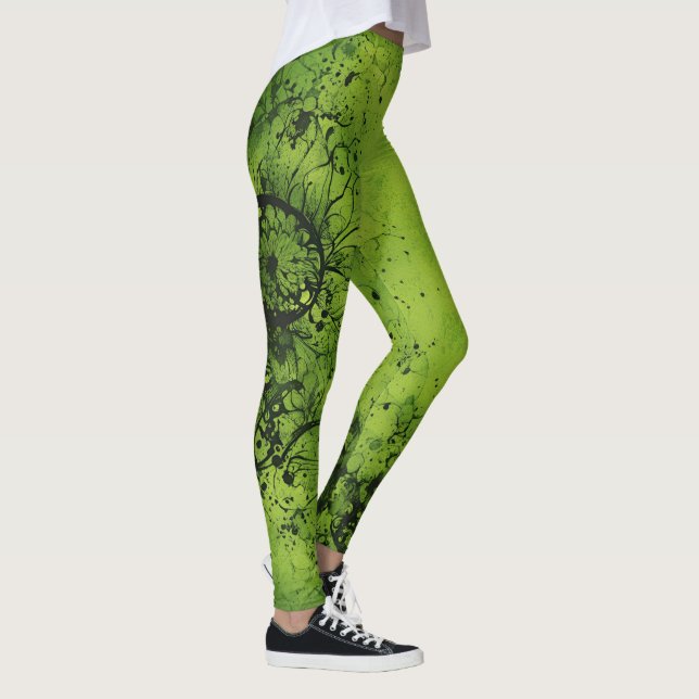 Lime Green Grunge with Black Accents Leggings (Rechts)
