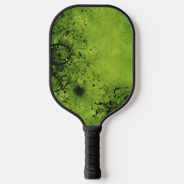 Lime Green Grunge with Black Accents Pickleball Schläger (Vorderseite)