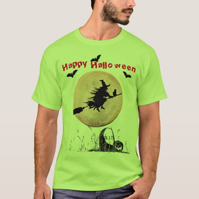 Lime Green Halloween Hexe T-Shirt (Vorderseite)