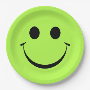 Lime Green Happy Face Birthday Pappteller