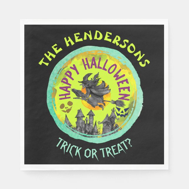 Lime green Happy Halloween Serviette (Vorderseite)