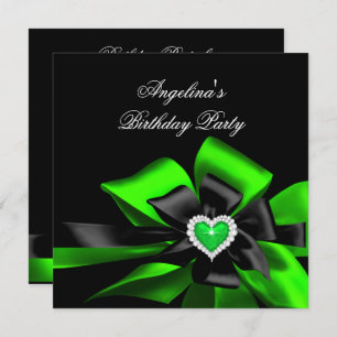 Lime Green Heart Black Bow Image Birthday Party Einladung