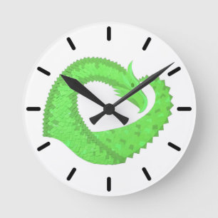 Lime green heart dragon on white runde wanduhr