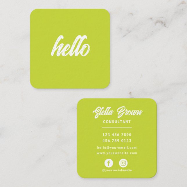 Lime Green Hello Chic Fett Text Quadratische Visitenkarte (Vorne/Hinten)