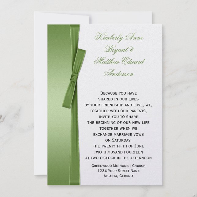 Lime Green IMITATS Ribbon Bow Hochzeit Einladung (Vorderseite)