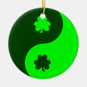 Lime Green Kleeblatt Yin Yang 2 Keramikornament