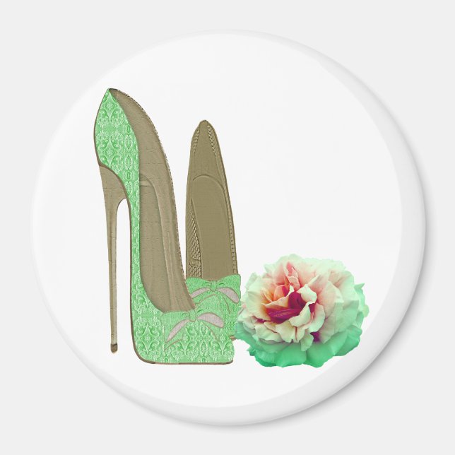 Lime Green Lace Stiletto Shoes Magnet (Vorne)