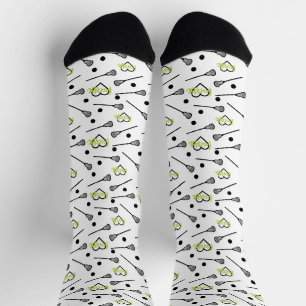 Lime Green Lacrosse Sticks und Herz Muster Socken