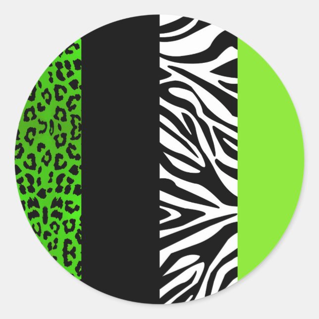 Lime Green Leopard und Zebra Animal Print Runder Aufkleber (Vorderseite)