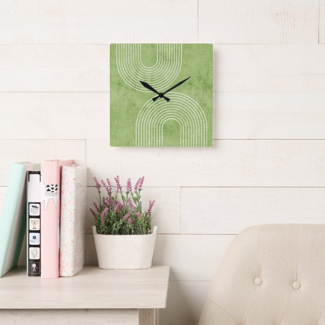 Lime Green Linen Minimalistisch Quadratische Wanduhr (Lesesaal)