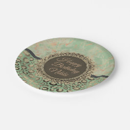 LIme Green Marble Glittery Leopard Geburtstag Pappteller