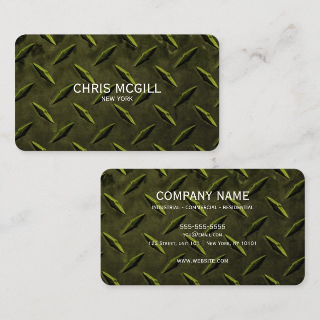Lime Green Metal Textur Custom Construction Visitenkarte (Vorne/Hinten)
