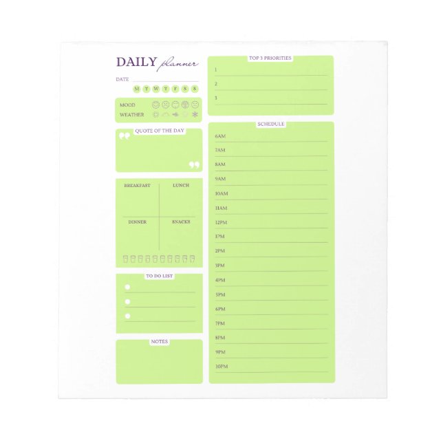 Lime Green Minimalist Daily Planner Template Notizblock (Vorderseite)