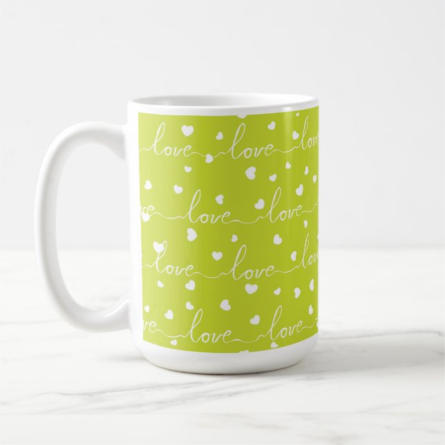 LIME GREEN MIT WEISS GESTRICHENER LIEBE MIT HERZEN KAFFEETASSE (Links)