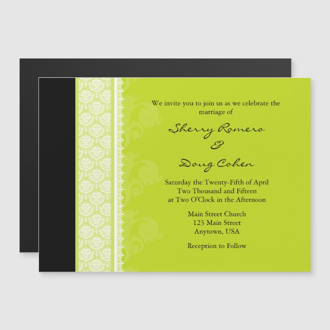 Lime Green Modern Magnetic Wedding Einladung (Vorne/Hinten)
