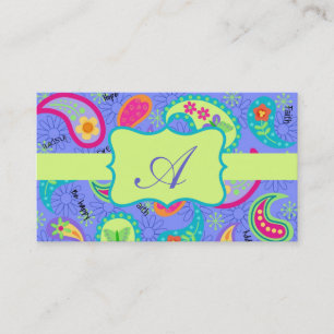 Lime Green Modern Paisley Monogramm Visitenkarte