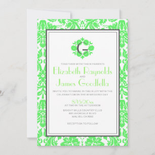 Lime Green Monogram Damask Hochzeitseinladungen Einladung