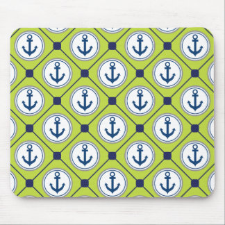 Lime Green Nautical Anchor Muster Mousepad