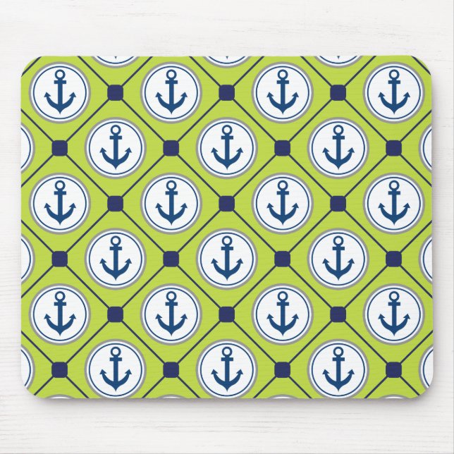 Lime Green Nautical Anchor Muster Mousepad (Vorne)