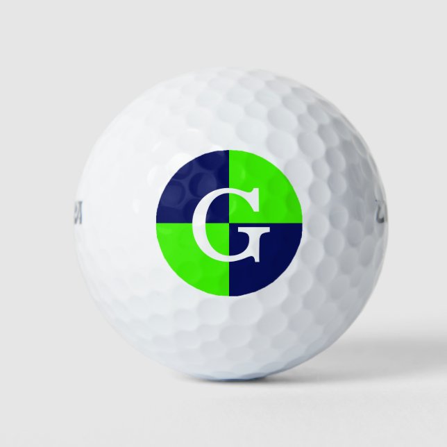 Lime Green Navy Blue LG Schachbrett Monogram Golfball (Vorderseite)