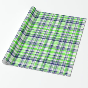 Lime Green, Navy Blue, White Preppy Madras Kariert Geschenkpapier