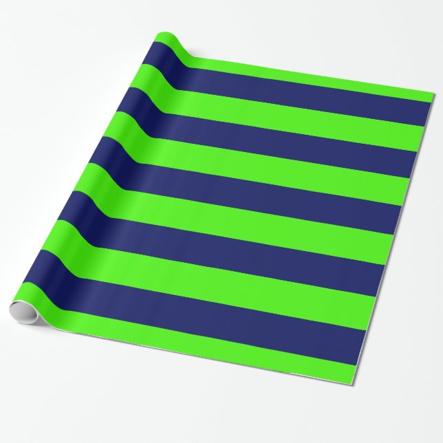 Lime Green, Navy Blue XL Stripes Muster V Geschenkpapier (Ungerollt)