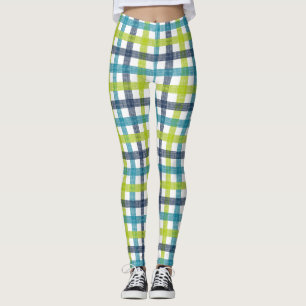 Lime Green, Navy und Türkis Blue Kariert Leggings