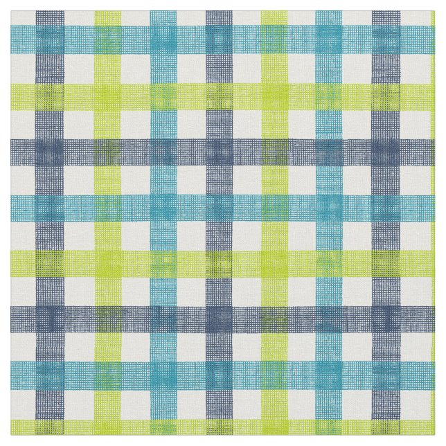 Lime Green, Navy und Türkis Blue Kariert Stoff (Nahaufnahme)