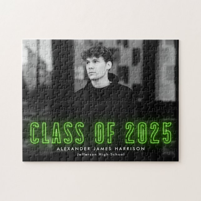 Lime Green Neon Class of 2025 Abschluss Foto Puzzle (Horizontal)