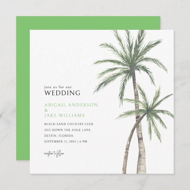 Lime Green Palm Tree Wedding Einladung (Vorne/Hinten)
