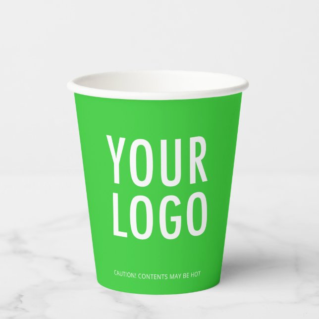 Lime Green Paper Cups Custom Business Logo 8 oz Pappbecher (Vorderseite)