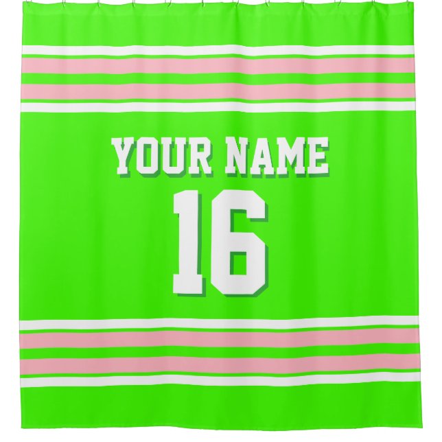 Lime Green Pink White Stripes Sports Jersey Duschvorhang (Vorderseite)